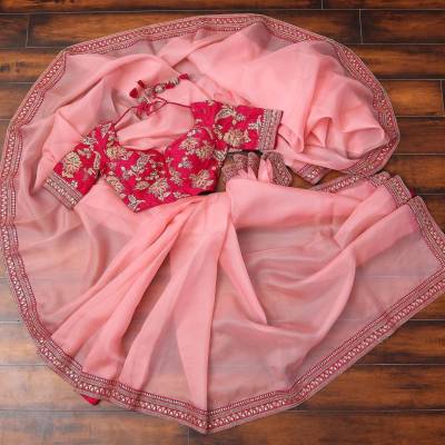 Tulsi Fab Peach Colour Embroidery Work Saree With Heavy Blouse